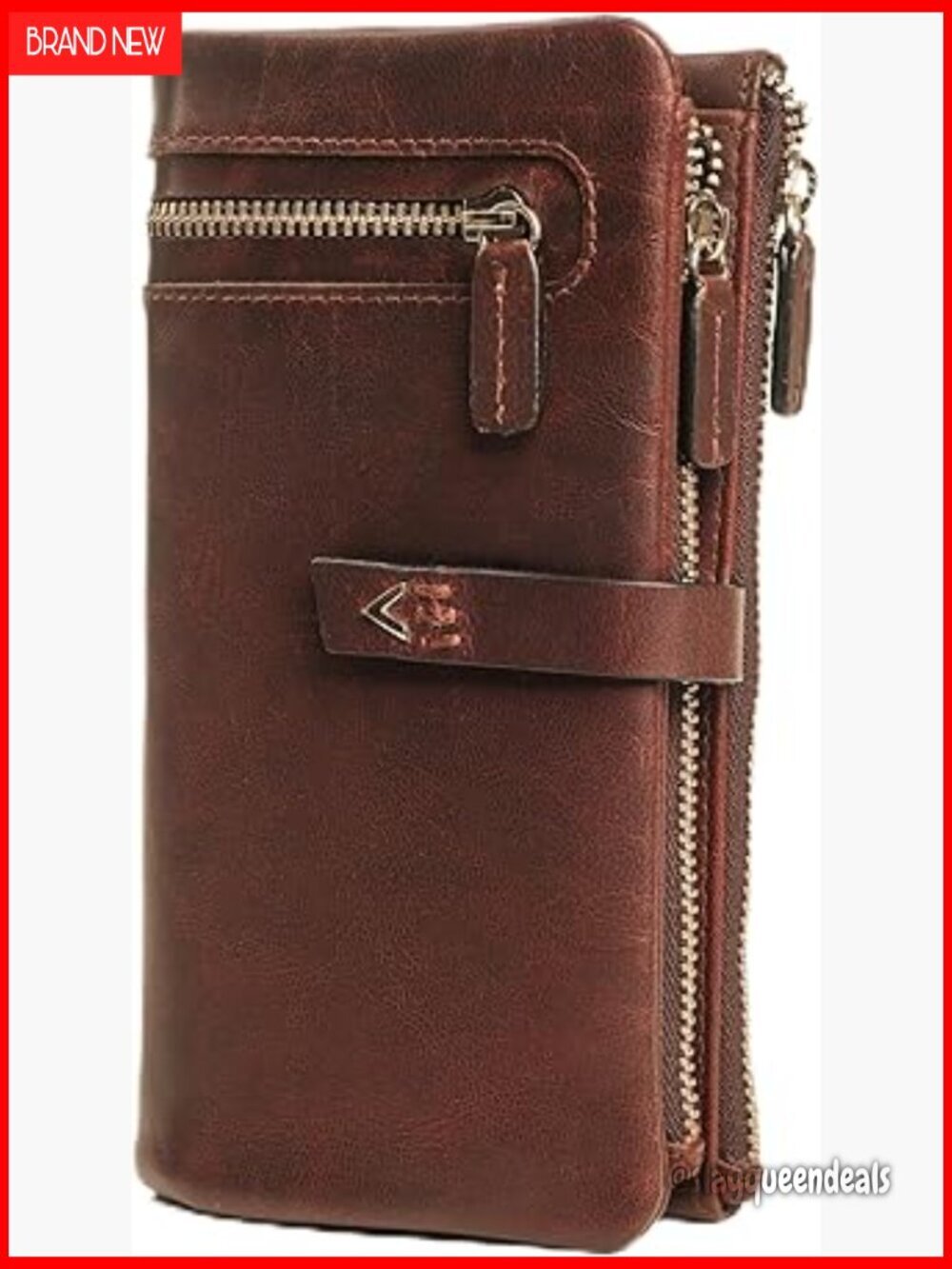 Genuine Leather RFID Wallet with Coin Pocket, 7 Compartments, Zipper Closure